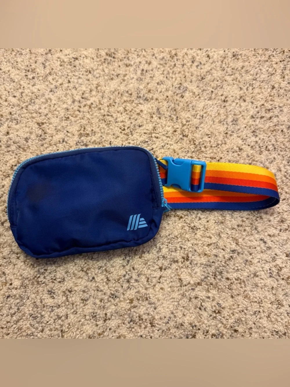 Navy Blue Crossbody Belt Bag with Rainbow Strap